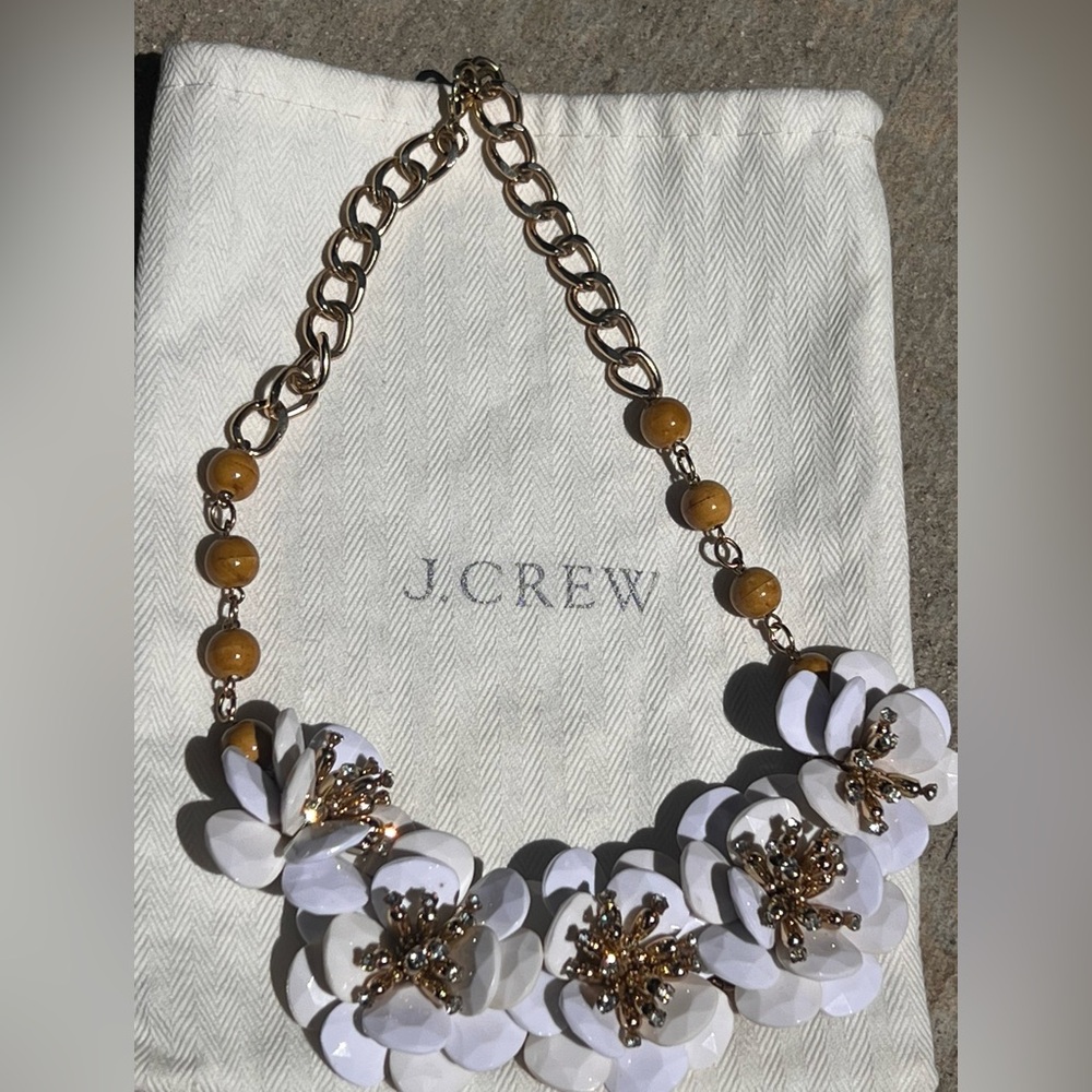 J. Crew Gold tone and White Floral Necklace
